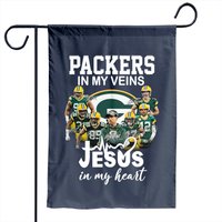 Drapeau de jardin The Packers 2021 In My Veins Jesus Heart Signatures — Drapeaux décoratifs
