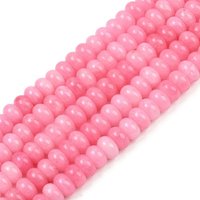 Fils de perles de jade blanc teinté, rondelle, rose perle
