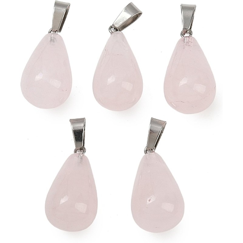 Natural Rose Quartz Teardrop Pendants with Platinum Plated Findings — Charms & Pendants