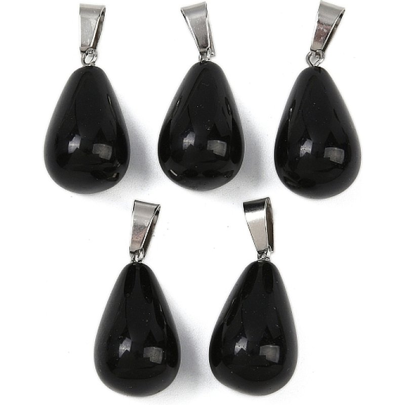 Natural Obsidian Teardrop Pendants with Platinum Plated Findings — Charms & Pendants