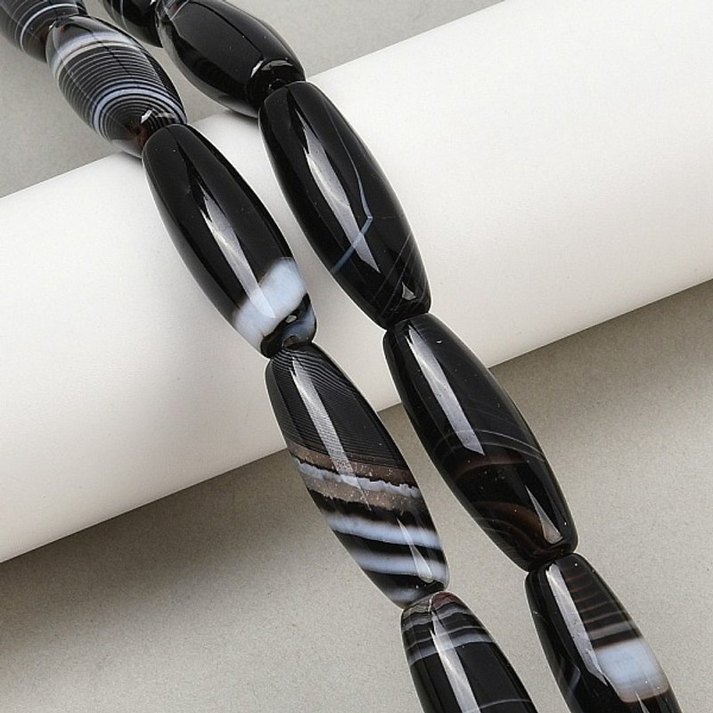 Brins de Perles d'Agate Rayée Naturelle, Grade A, Noire, 15,24 pouces — Perles à bijoux