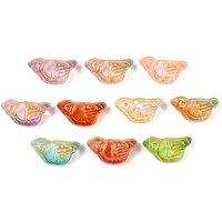 Perles en verre émaillées de peinture à cuire et métal doré, oiseau, couleur mixte — Perles à bijoux