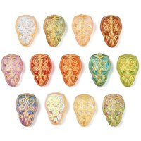 Perles en verre avec peinture à cuire et métal doré, Hibou, Couleurs mélangées — Perles à bijoux