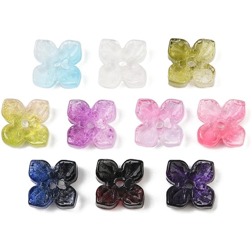 Perles en verre fleuries avec peinture à cuire et métal doré — Perles à bijoux