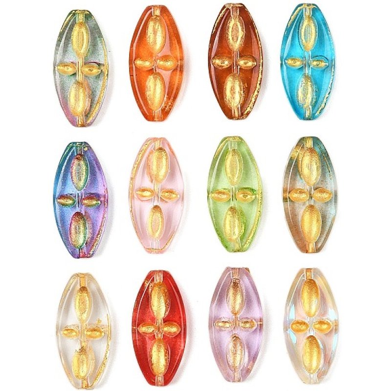 Perles en verre ovales avec peinture à cuire et métal doré — Perles à bijoux