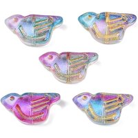 Perles en verre électroplaquées et en métal doré, Oiseau, Magenta — Perles à bijoux