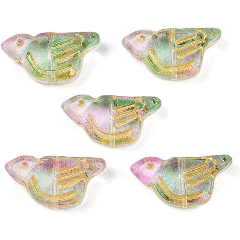 Perles en verre plaquées électrolytiquement et en métal doré, Oiseau, Vert mer foncé — Perles à bijoux