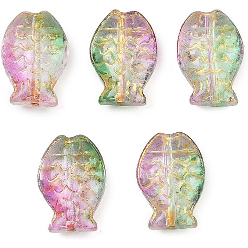 Perles en verre électroplaquées et en métal doré, poisson, vert mer foncé — Perles à bijoux