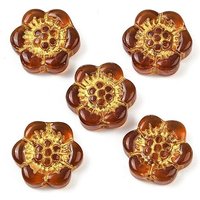 Perles en verre émaillées de peinture à cuire et métal doré, Fleur, Sienna — Perles à bijoux