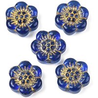 Perles en verre émaillées et en métal doré, fleur, bleu foncé — Perles à bijoux