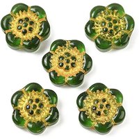 Perles en verre fleuries enrobées de peinture à pâtisserie et métal doré, vert — Perles à bijoux