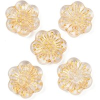 Perles en verre transparent fleuries avec peinture à cuire et métal doré — Perles à bijoux