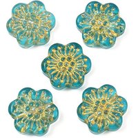 Baking Paint and Golden Metal Enlaced Glass Flower Beads