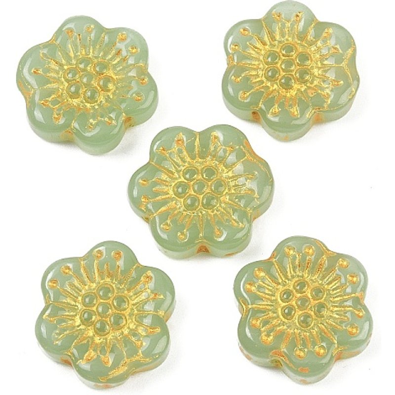 Perles en verre fleuries avec peinture de cuisson et métal doré — Perles à bijoux