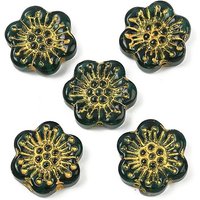 Baking Paint and Golden Metal Enlaced Glass Flower Beads