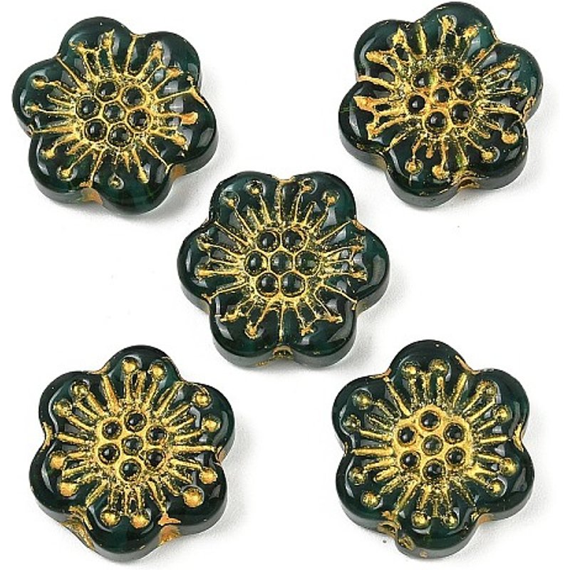 Perles en verre fleuries avec peinture de cuisson et métal doré — Perles à bijoux