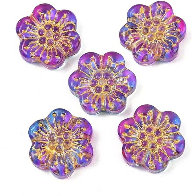 Perles en verre avec peinture à cuire et métal doré, fleur, orchidée sombre — Perles à bijoux