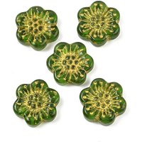 Baking Paint and Golden Metal Enlaced Glass Beads, Flower, Olive Drab