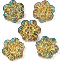Baking Paint and Golden Metal Enlaced Glass Flower Beads — Jewelry Beads