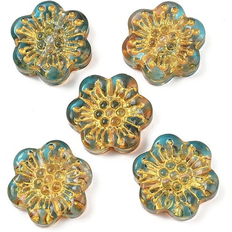Perles en verre fleuries avec peinture à cuire et métal doré — Perles à bijoux
