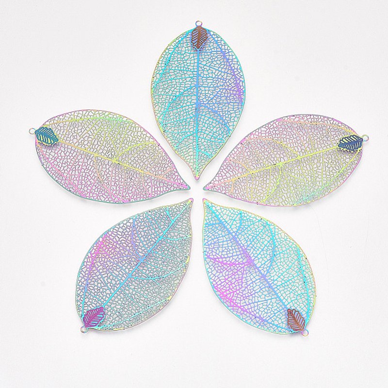 Pendentif grand en filigrane en acier inoxydable 304 - Feuille — Breloques et pendentifs