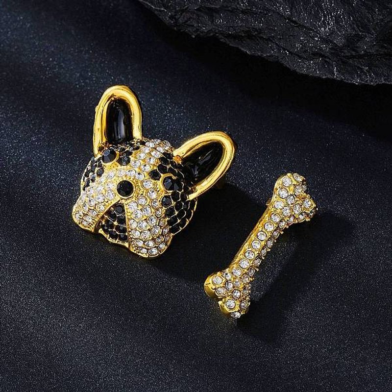 Ensemble de Broches en Alliage de Strass, Épingles de Col Chien et Os — Broches