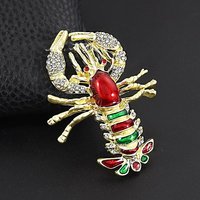 Matte Gold Alloy Rhinestone Lobster Brooch for Men and Women — Brooches