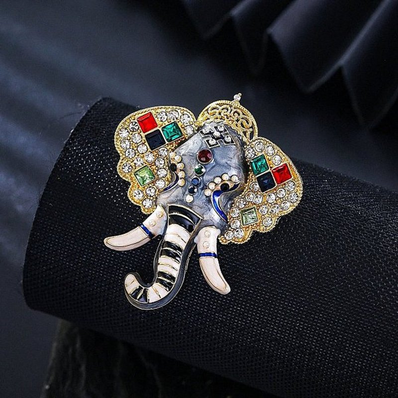 Broche en Émail avec Strass, Éléphant Coloré en Alliage — Broches