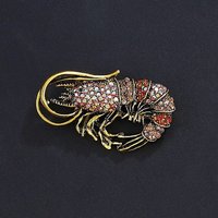 Broche en alliage de strass, épingle de revers en forme de crevette dorée antique