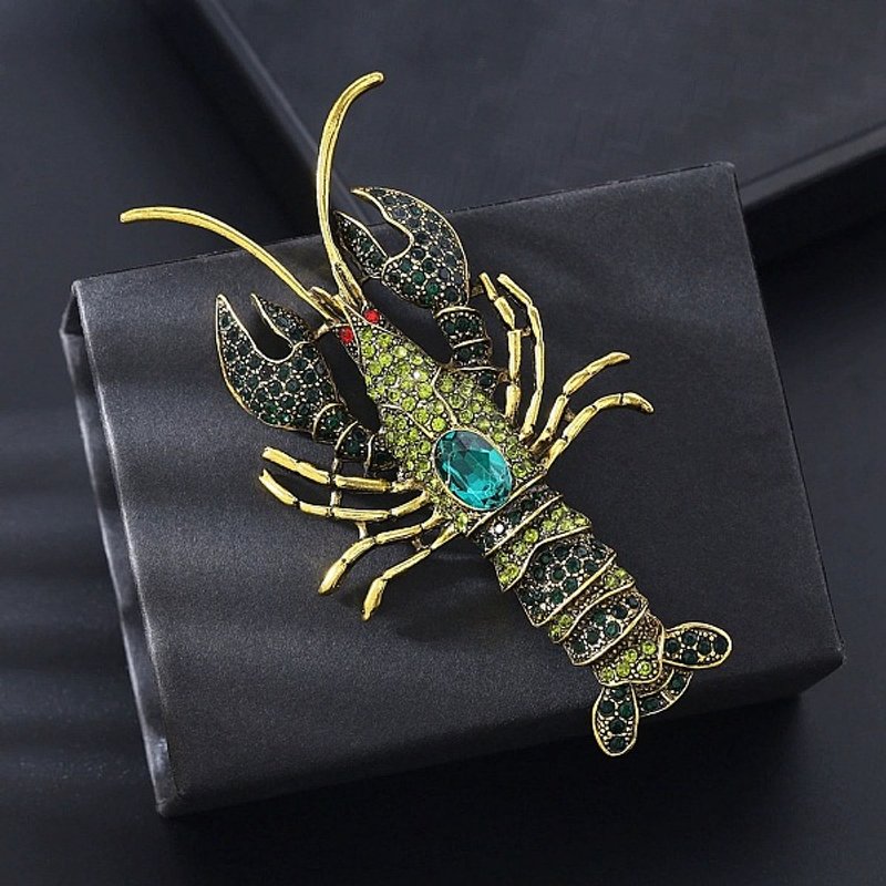 Broche en alliage de strass, épingle de revers homard dorée antique — Broches