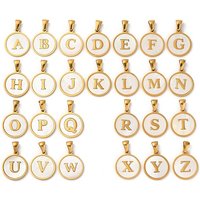 Pendentifs Ronds en Coquillage Naturel avec Lettre Initiale