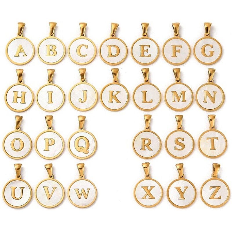 Pendentifs Ronds en Coquillage Naturel avec Lettre Initiale — Breloques et pendentifs