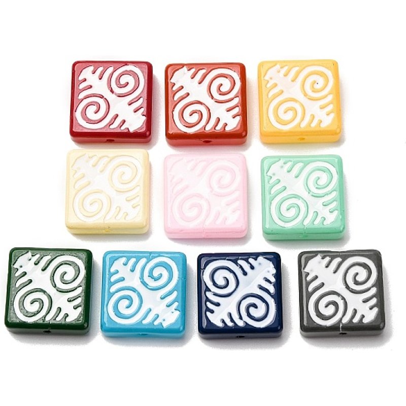 Handmade Lampwork Beads, Square with Amulet, Mixed Colors — Jewelry Beads