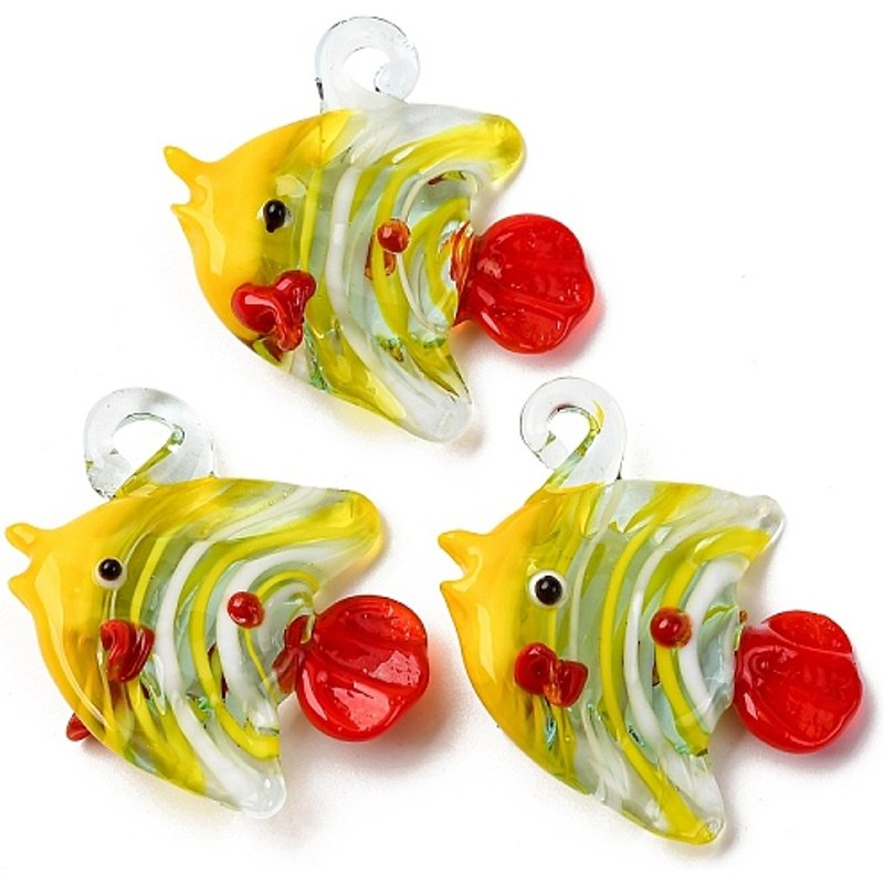 Pendentifs en Verre Soufflé à la Main, Poisson Jaune — Breloques et pendentifs