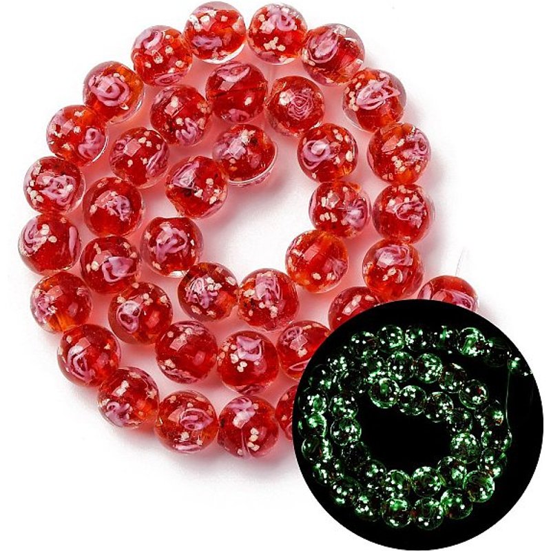 Brins de Perles Lampwork en Sable Glod Faits Main, Rouges, 9-11mm — Perles à bijoux