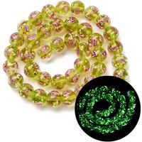 Brins de Perles Lampwork Glod Sand Faits à la Main, Ronds avec Rose