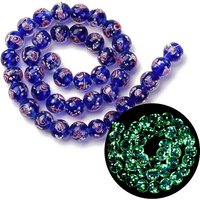 Brins de perles lampwork en sable Glod fait main, bleu royal, phosphorescentes