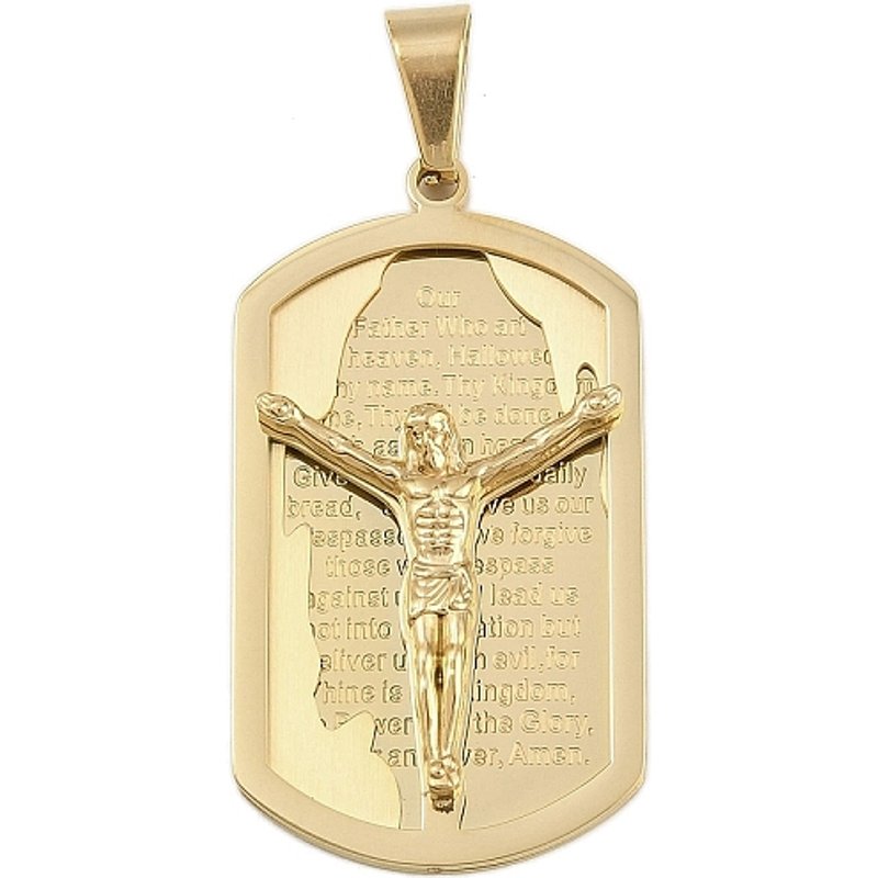 Pendentif en Acier Inoxydable Thème Jésus, Rectangulaire, Plaqué Or 18K — Breloques et pendentifs