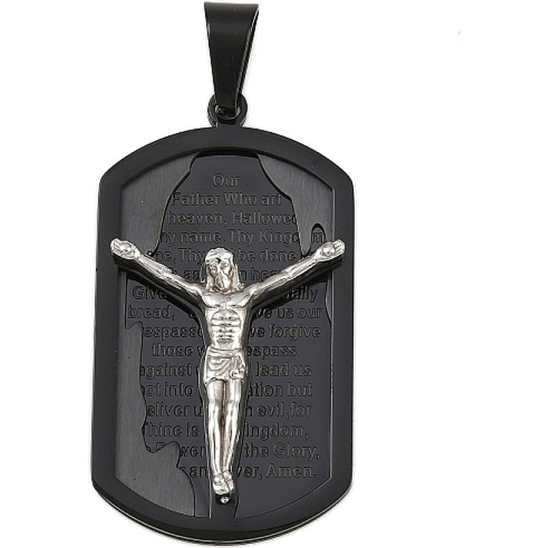 Pendentif Rectangulaire Noir en Acier Inoxydable Thème Jésus — Breloques et pendentifs