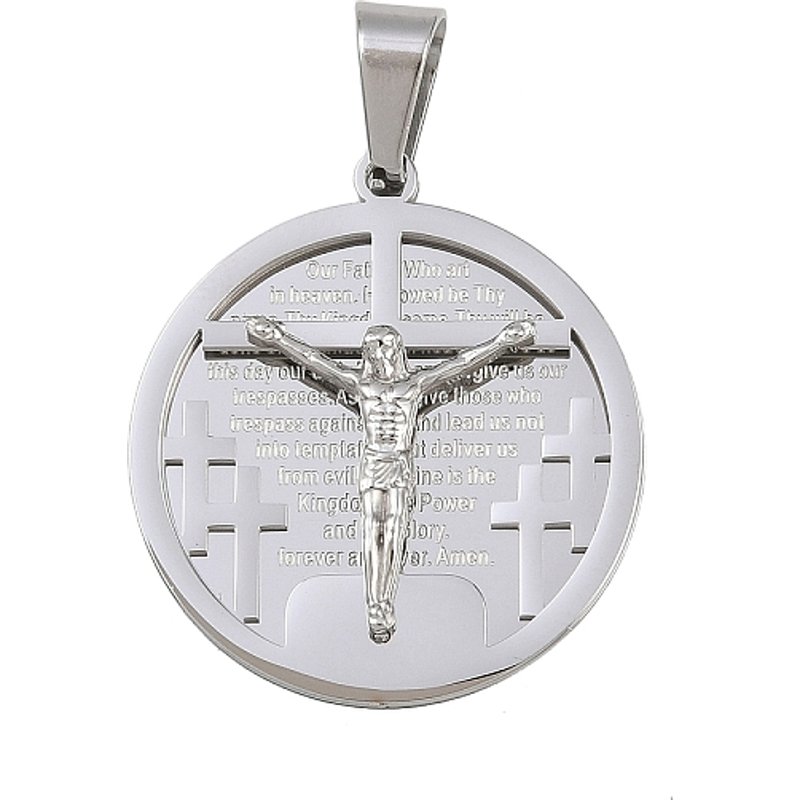 Pendentif rond plat en acier inoxydable 304 sur le thème de Jésus — Breloques et pendentifs