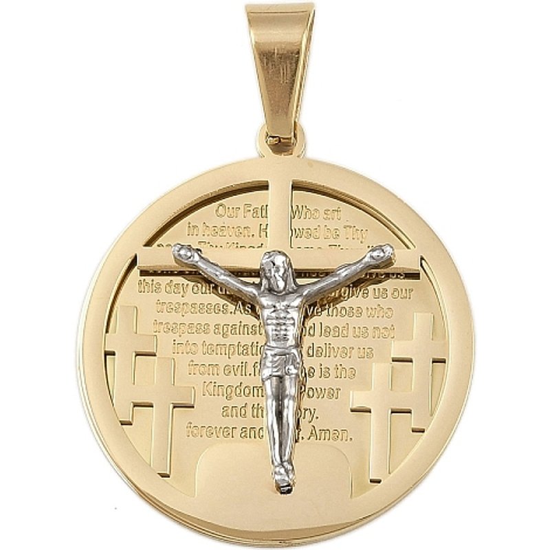 Jesus Theme 304 Stainless Steel Flat Round Pendants — Charms & Pendants