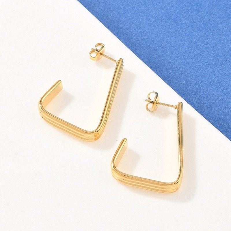 Boucles d'oreilles en acier inoxydable 304 en forme de trapèze avec plaquage en or 18K — Bijoux fantaisie