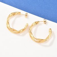 304 Stainless Steel Two-layer C-Shaped Stud Earrings - 18K Gold Plated — Costume Jewelry