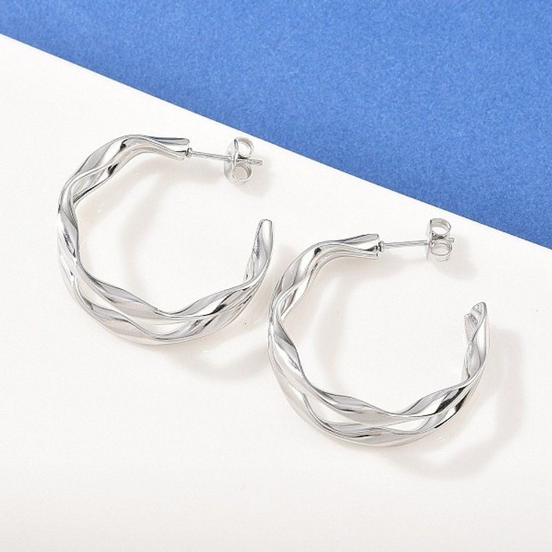 304 Stainless Steel Two-layer C-Shaped Stud Earrings — Costume Jewelry