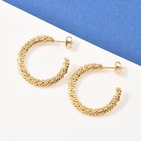 304 Stainless Steel Woven C-Shaped Stud Earrings, 18K Gold Plated — Costume Jewelry