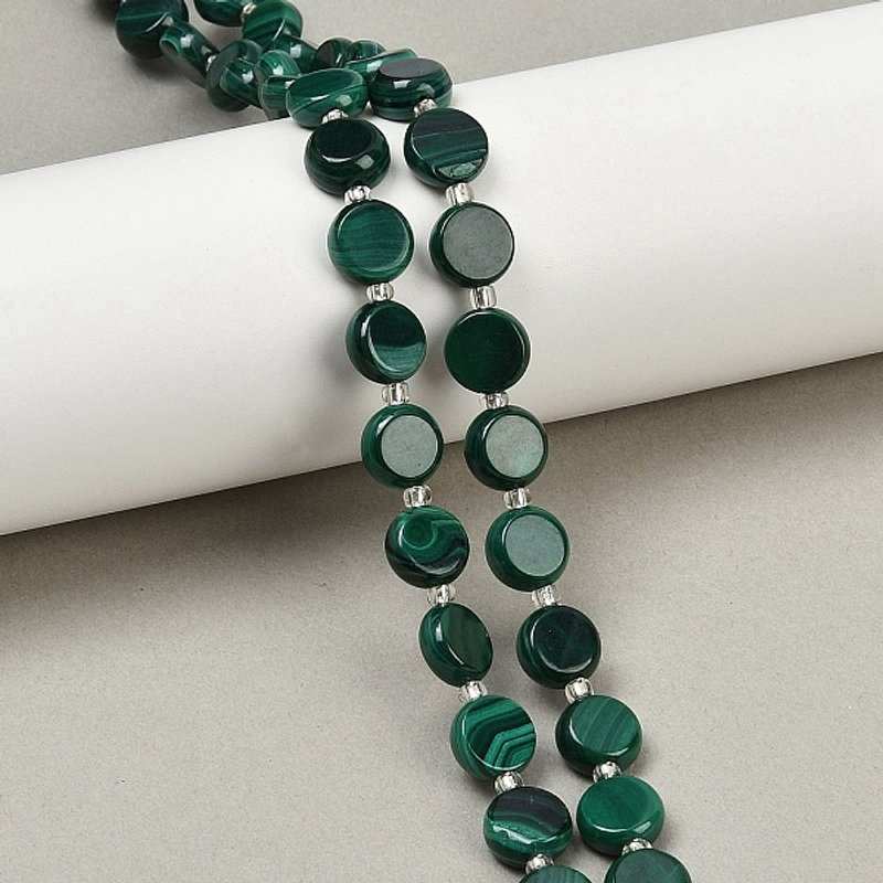 Natural Malachite Beads Strands, Flat Round, 9-9.5mm, 35pcs — Jewelry Beads