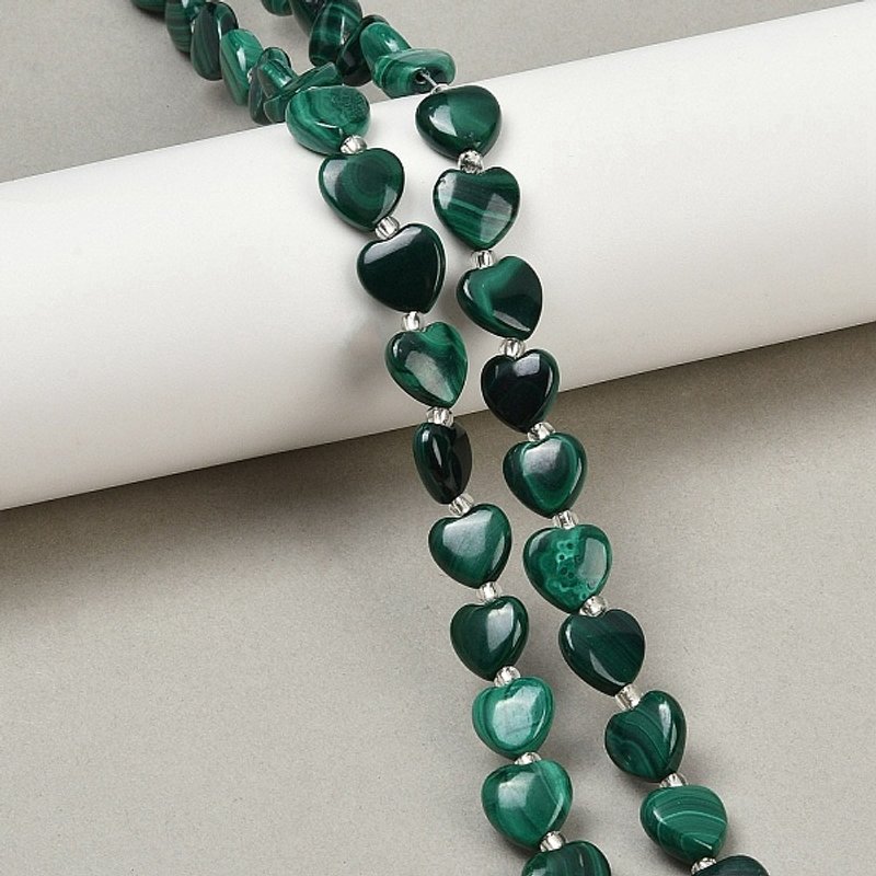 Natural Malachite Heart Beads Strands, 10mm, 0.8mm Hole, 35pcs — Jewelry Beads