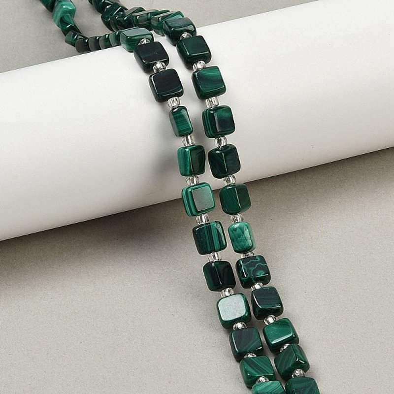 Natural Malachite Square Beads Strands, 15.16 inch, 43pcs — Jewelry Beads