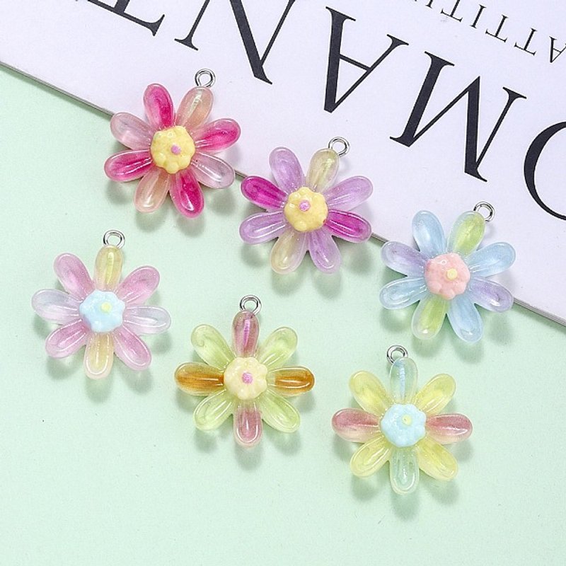 Pendentifs en Résine Transparente en Forme de Fleur avec Boucle en Fer Platine — Breloques et pendentifs