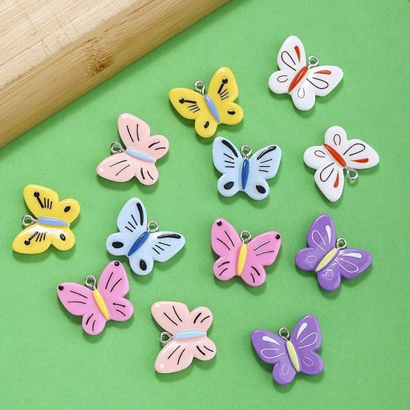 Opaque Resin Butterfly Charm Pendant with Platinum Iron Loop — Charms & Pendants